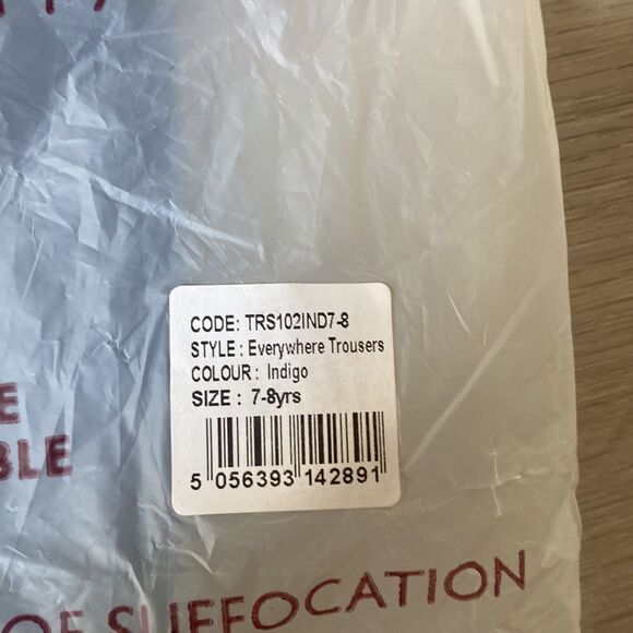 Frigid Everywhere Trousers Indigo 7-8 years Pockets Organic NWT IN PACKAGING - Picture 3 of 4